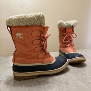 Sorel Coral and Navy Snow Boots